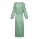 Renata Green Lantern Sleeve Pleated Maxi Dress