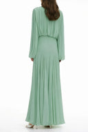 Renata Green Lantern Sleeve Pleated Maxi Dress