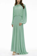 Renata Green Lantern Sleeve Pleated Maxi Dress
