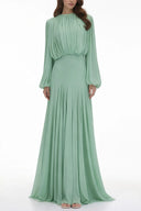 Renata Green Lantern Sleeve Pleated Maxi Dress