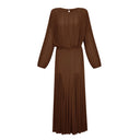 Renata Brown Lantern Sleeve Pleated Maxi Dress