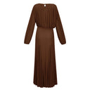 Renata Brown Lantern Sleeve Pleated Maxi Dress