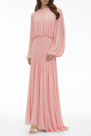 Renata Pink Lantern Sleeve Pleated Maxi Dress
