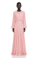 Renata Pink Lantern Sleeve Pleated Maxi Dress