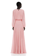 Renata Pink Lantern Sleeve Pleated Maxi Dress