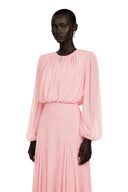 Renata Pink Lantern Sleeve Pleated Maxi Dress