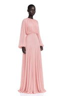 Renata Pink Lantern Sleeve Pleated Maxi Dress