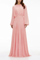 Renata Pink Lantern Sleeve Pleated Maxi Dress