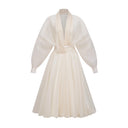 Edith Cream White Draped Tulle Maxi Dress