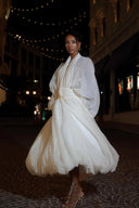 Edith Cream White Draped Tulle Maxi Dress