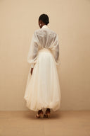 Edith Cream White Draped Tulle Maxi Dress