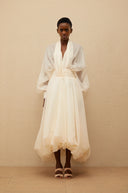 Edith Cream White Draped Tulle Maxi Dress