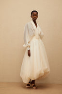 Edith Cream White Draped Tulle Maxi Dress