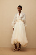 Edith Cream White Draped Tulle Maxi Dress