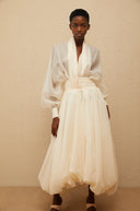 Edith Cream White Draped Tulle Maxi Dress