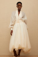 Edith Cream White Draped Tulle Maxi Dress