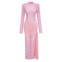 Adeline Pink Ribbon Detail Floral Lace Midi Dress