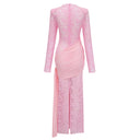 Adeline Pink Ribbon Detail Floral Lace Midi Dress