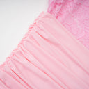 Adeline Pink Ribbon Detail Floral Lace Midi Dress
