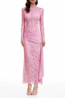 Adeline Pink Ribbon Detail Floral Lace Midi Dress