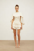 Seraphina Cream Satin Layered Mini Dress with Shawl Detail