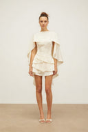 Seraphina Cream Satin Layered Mini Dress with Shawl Detail