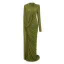 Francesca Green Asymmetrical Ribbon Draped Maxi Dress
