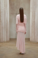 Bonnie Pink Asymmetrical Ruched Mesh Maxi Dress