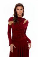 Bethany Red Cut-Out Ruched Maxi Dress