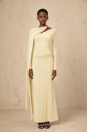 Phoebe Yellow Diagonal Shawl Fitted Maxi Dress