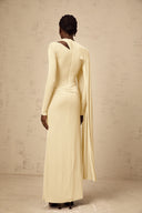 Phoebe Yellow Diagonal Shawl Fitted Maxi Dress