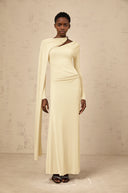 Phoebe Yellow Diagonal Shawl Fitted Maxi Dress