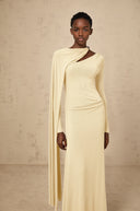 Phoebe Yellow Diagonal Shawl Fitted Maxi Dress