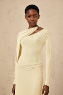 Phoebe Yellow Diagonal Shawl Fitted Maxi Dress