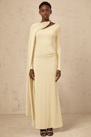 Phoebe Yellow Diagonal Shawl Fitted Maxi Dress