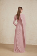Phoebe Pink Diagonal Shawl Fitted Maxi Dress