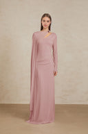 Phoebe Pink Diagonal Shawl Fitted Maxi Dress