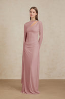 Phoebe Pink Diagonal Shawl Fitted Maxi Dress
