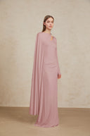 Phoebe Pink Diagonal Shawl Fitted Maxi Dress