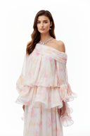 Rosa White Floral Print Ruffled Maxi Dress