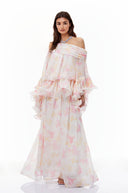 Rosa White Floral Print Ruffled Maxi Dress