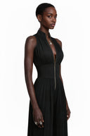 Edwina Black White Mock Neck Ruched Jumpsuit