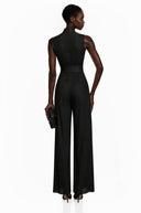 Edwina Black White Mock Neck Ruched Jumpsuit