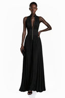 Edwina Black White Mock Neck Ruched Jumpsuit