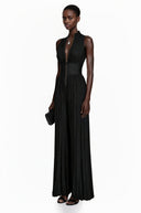Edwina Black White Mock Neck Ruched Jumpsuit