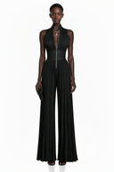Edwina Black White Mock Neck Ruched Jumpsuit