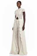 Valerie White Floral Lace Top & Trousers Set