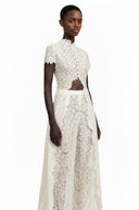 Valerie White Floral Lace Top & Trousers Set