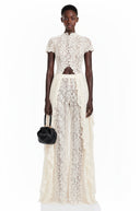 Valerie White Floral Lace Top & Trousers Set