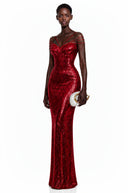Cassandra Red Sparkly Embellished Maxi Dress